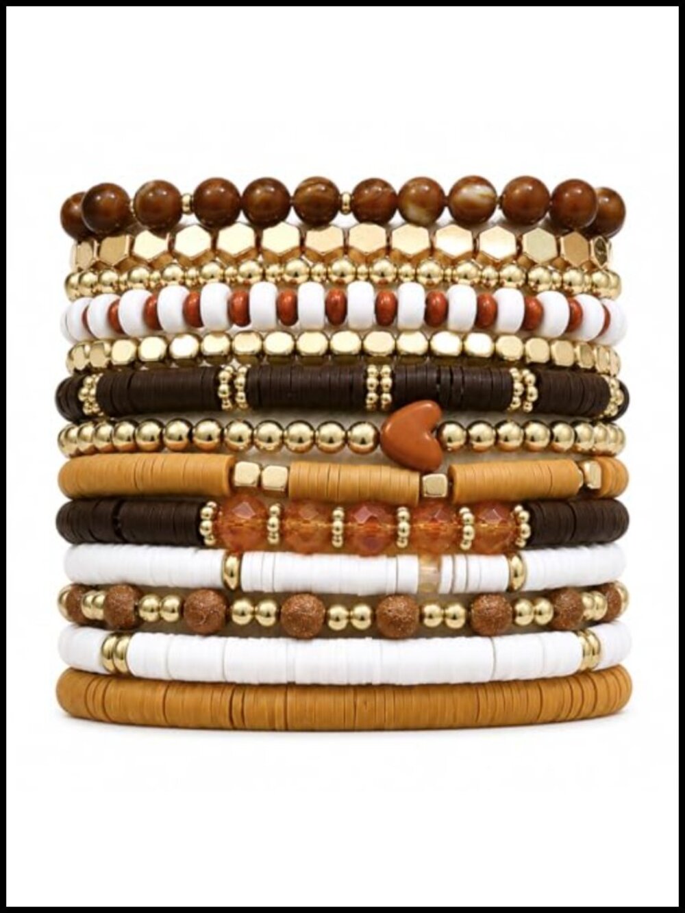 13pcs Heishi Clay Beaded Stretch Bracelets Boho Surfer Stackable Jewelry Women
